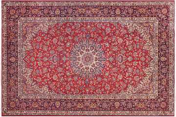 handmade Traditional Kashan Red Blue Hand Knotted RECTANGLE 100% Wool Pile area rug 10x14